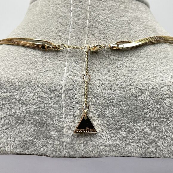Anthropologie Serefina Gold Tone 2 Layer Snake Chain Chevron Chain Necklace - Picture 5 of 8